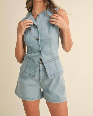 Anniewear - Jade Stretch Denim Tailored Top & Shorts Set