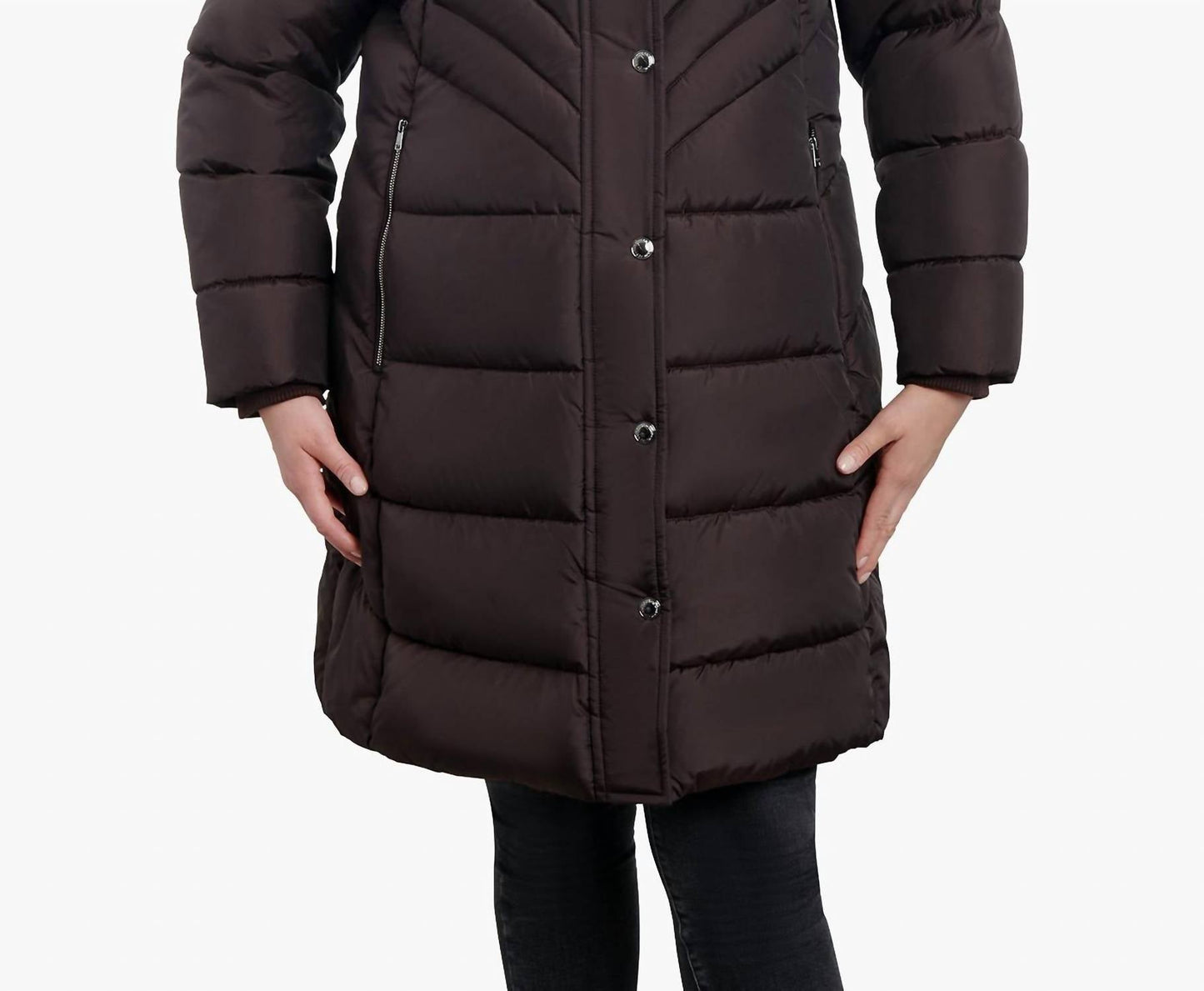 London Fog - Plus Size Zip-front Hooded Puffer Jacket With Button-off Fur Collar