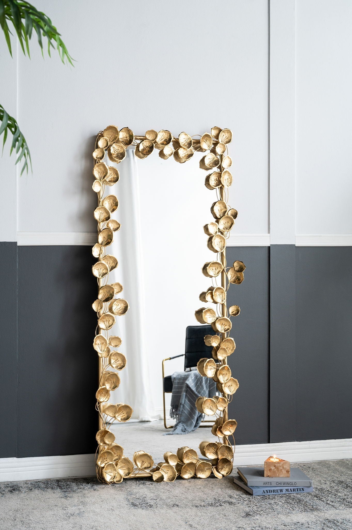 Full Length Mirror with Gold Leaf Accents