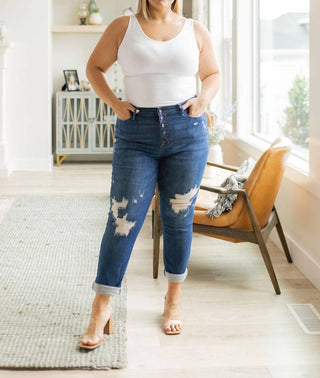 Judy Blue - High Rise Button Fly Distressed Jean