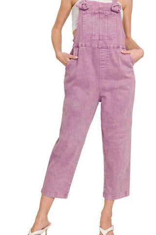 Zenana - Washed Knot Strap Relaxed Fit Overalls