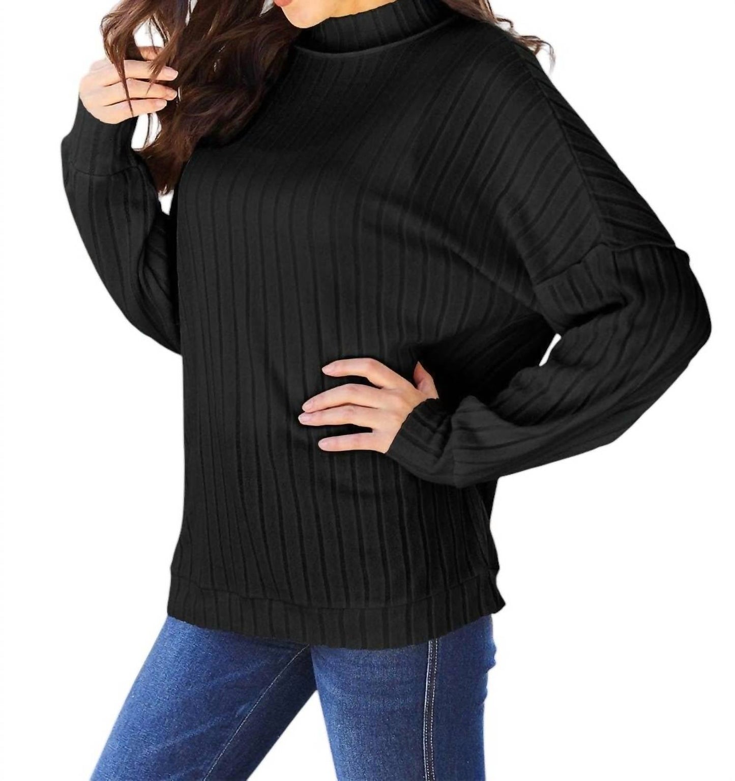 Basic Bae - Sleek Ribbed Mock Neck Knit Top