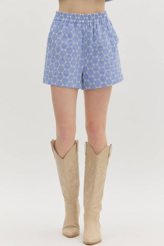 Entro - Chambray Denim Embroidered Shorts