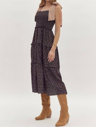 Entro - Floral Print Self Tie Midi Dress