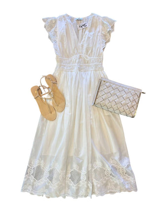 Current Air - V-neck Flutter Slv White Midi Dress