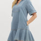 Entro - Denim V-neck Ruffled Mini Dress