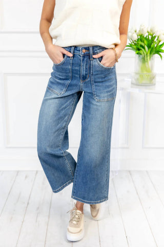 Judy Blue - Utility Pocket Crop Wide Leg Jeans