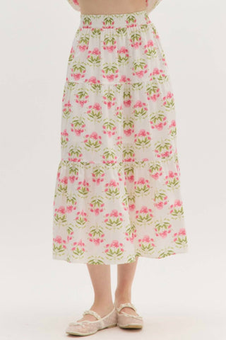 Entro - Floral Tiered Midi Skirt