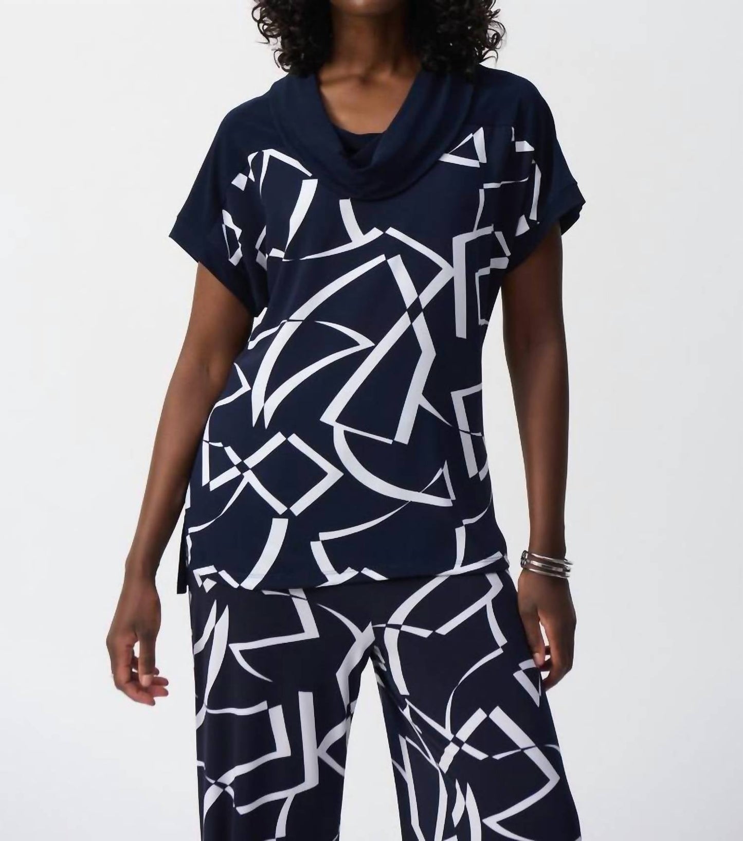 Joseph Ribkoff - Geometric Print Cowl Neck Top