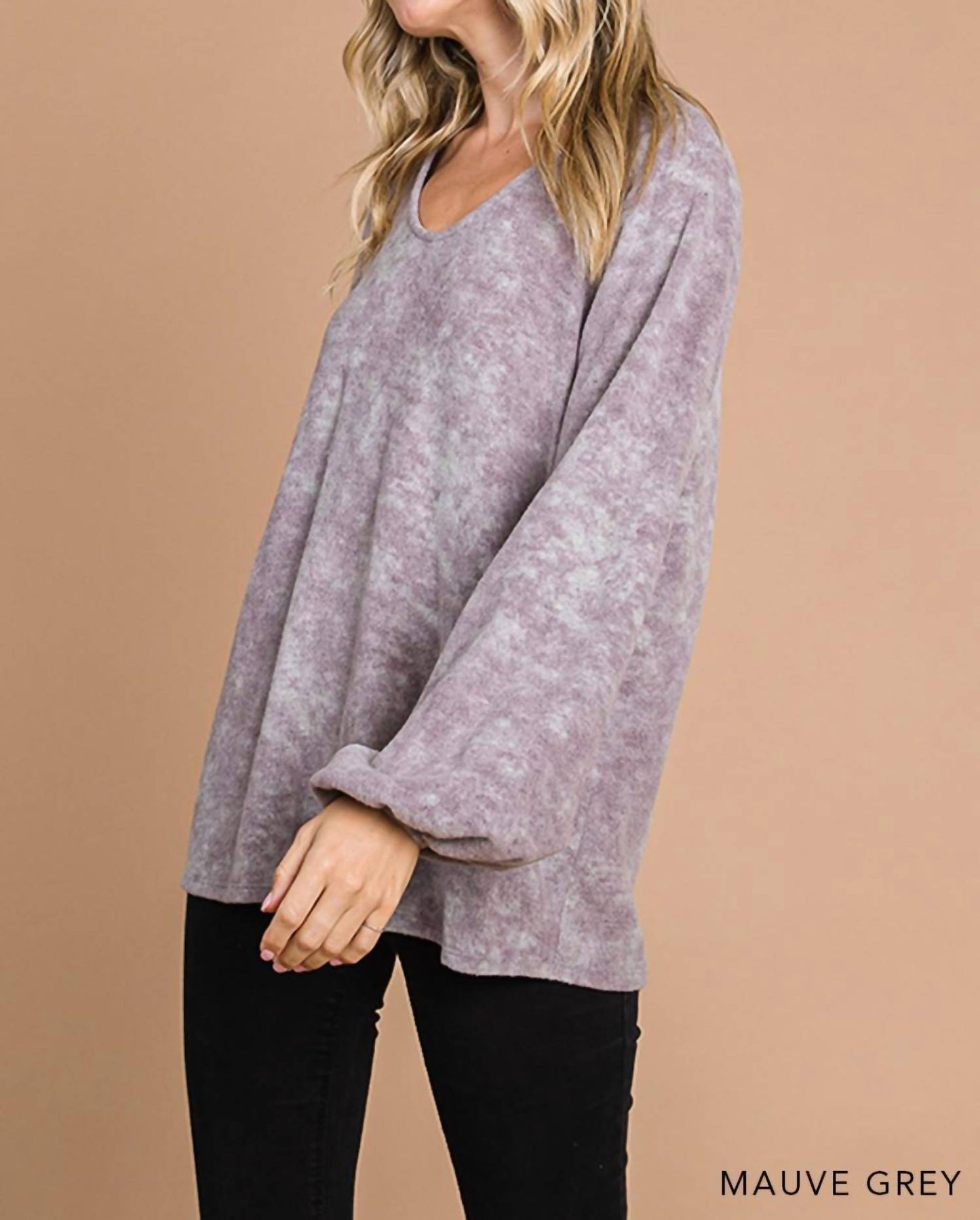 Cotton Bleu - Hacci Brushed V Neck Long Sleeve Top
