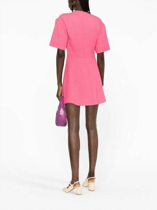 Ganni - V-neck Flared Stretch Viscose A-line Mini Dress