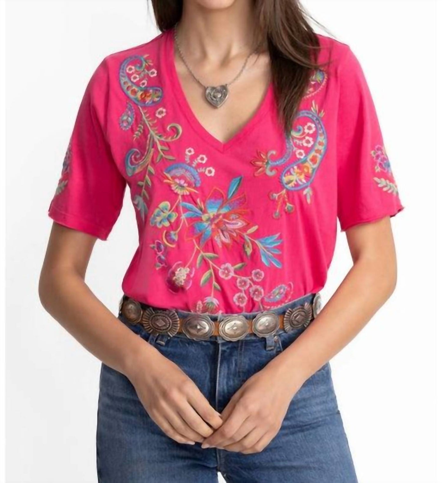 Johnny Was - KARIME RAW HEM V‑NECK TEE