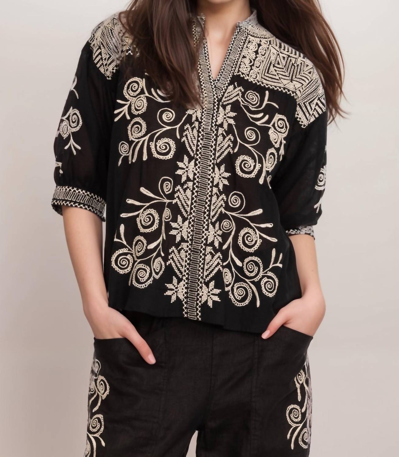 Johnny Was - Hannani Puff Sleeve Henley Blouse
