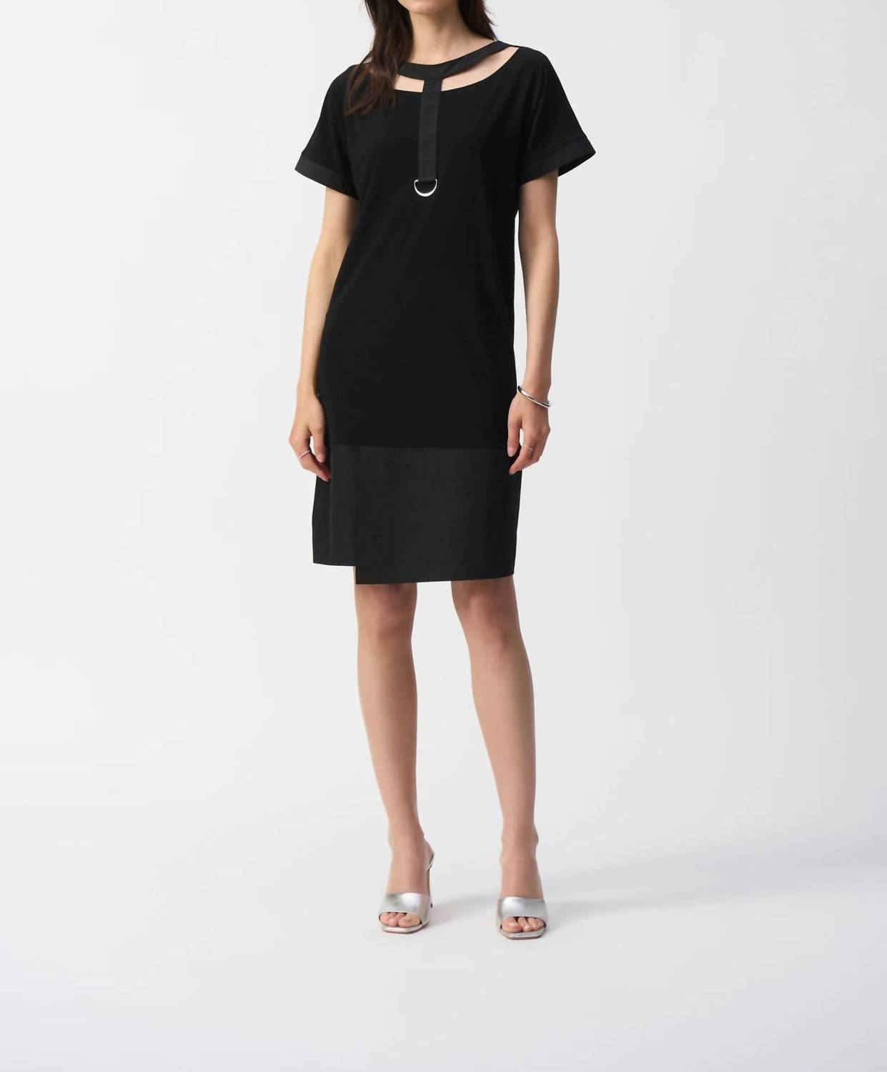Joseph Ribkoff - Cutout Yoke Detail Shift Midi Dress