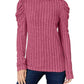 Basic Bae - Ribbed Mock Neck Top With Puff Sleeves