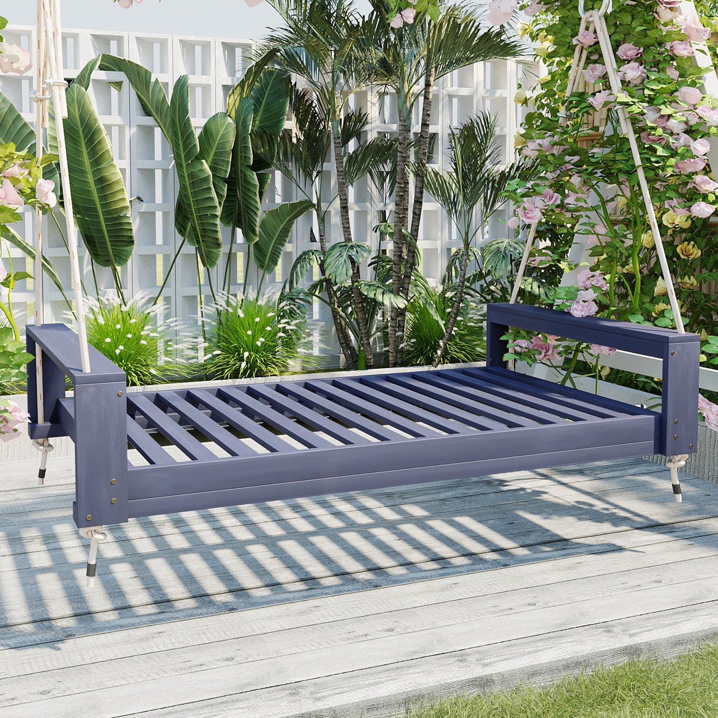 Twin Size Porch Swing Bed Seating Gray