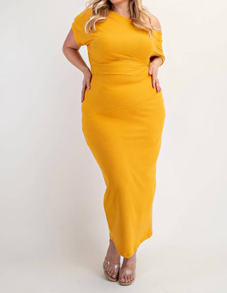 The Curve La - Plus Size Ribbed Knit Off Shoulder Knit Midi Dress