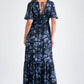 Elan - Three-quarter Sleeve V Neck Floral Maxi Dress