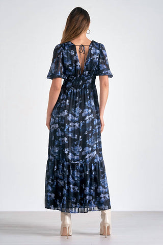 Elan - Three-quarter Sleeve V Neck Floral Maxi Dress