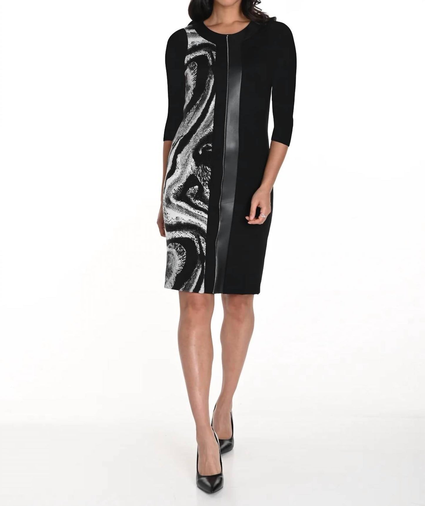 Frank Lyman - Front Panel With A Faux Leather Insert Dress