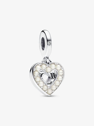 Pandora - Pearlescent White Heart Double Dangle Charm Sterling silver charm only