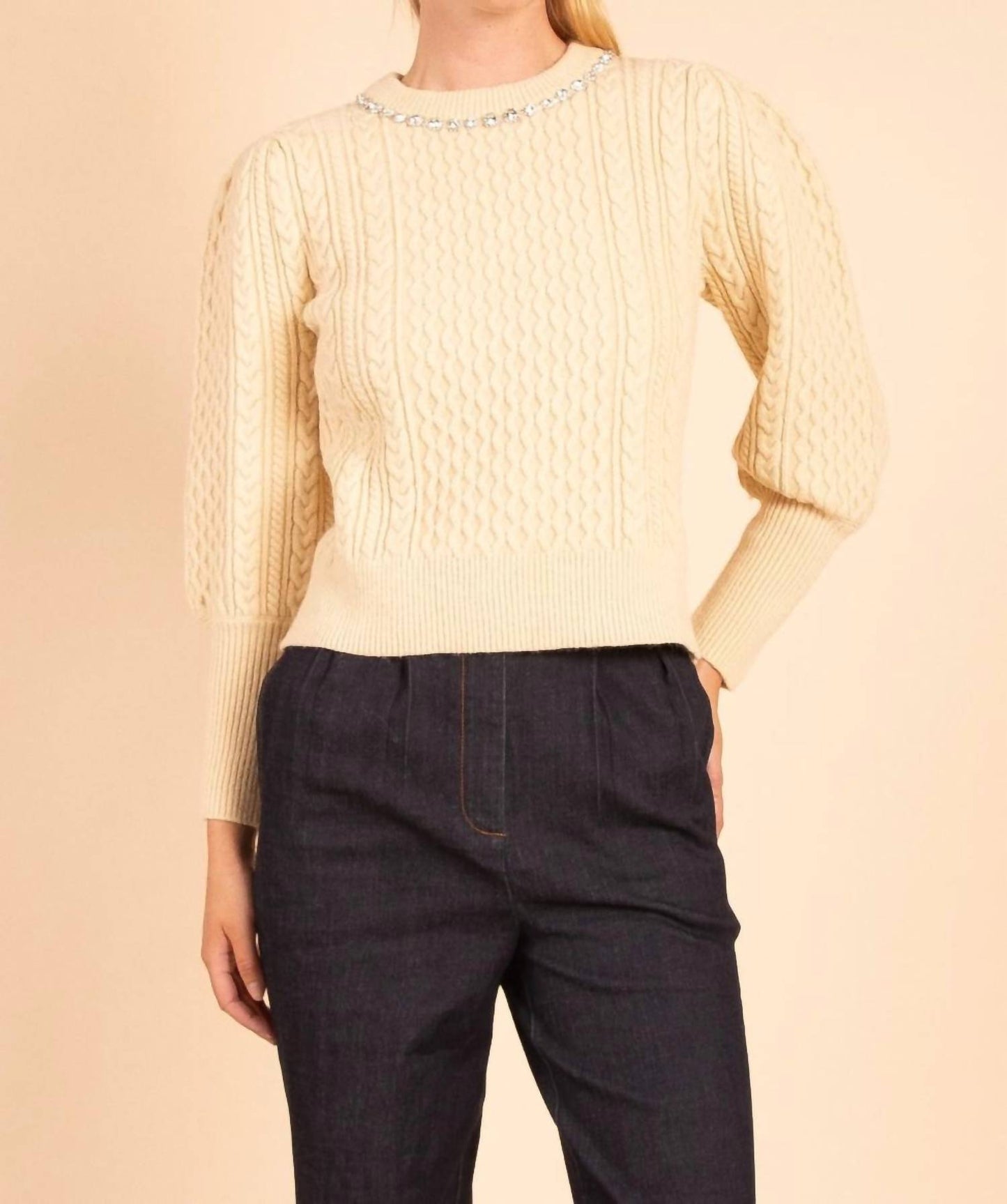 61 Jane - Women's Jewel Neck Puff Sleeve Sweater