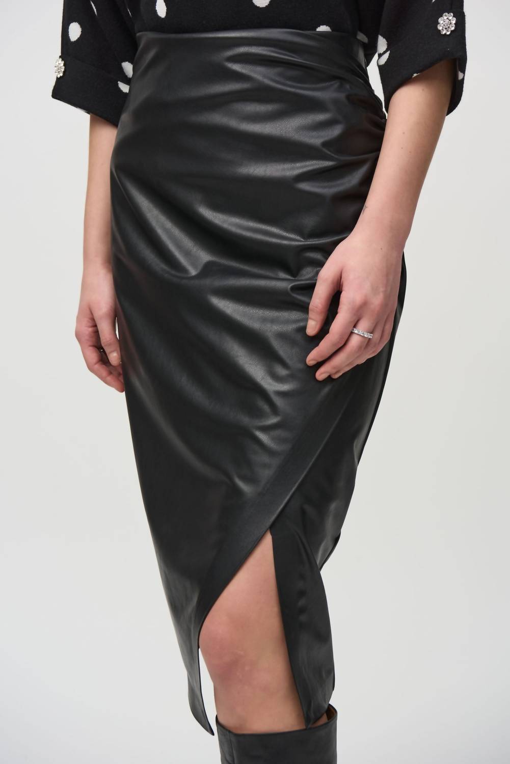 Joseph Ribkoff - Faux Leather High-waist Midi Pencil Skirt