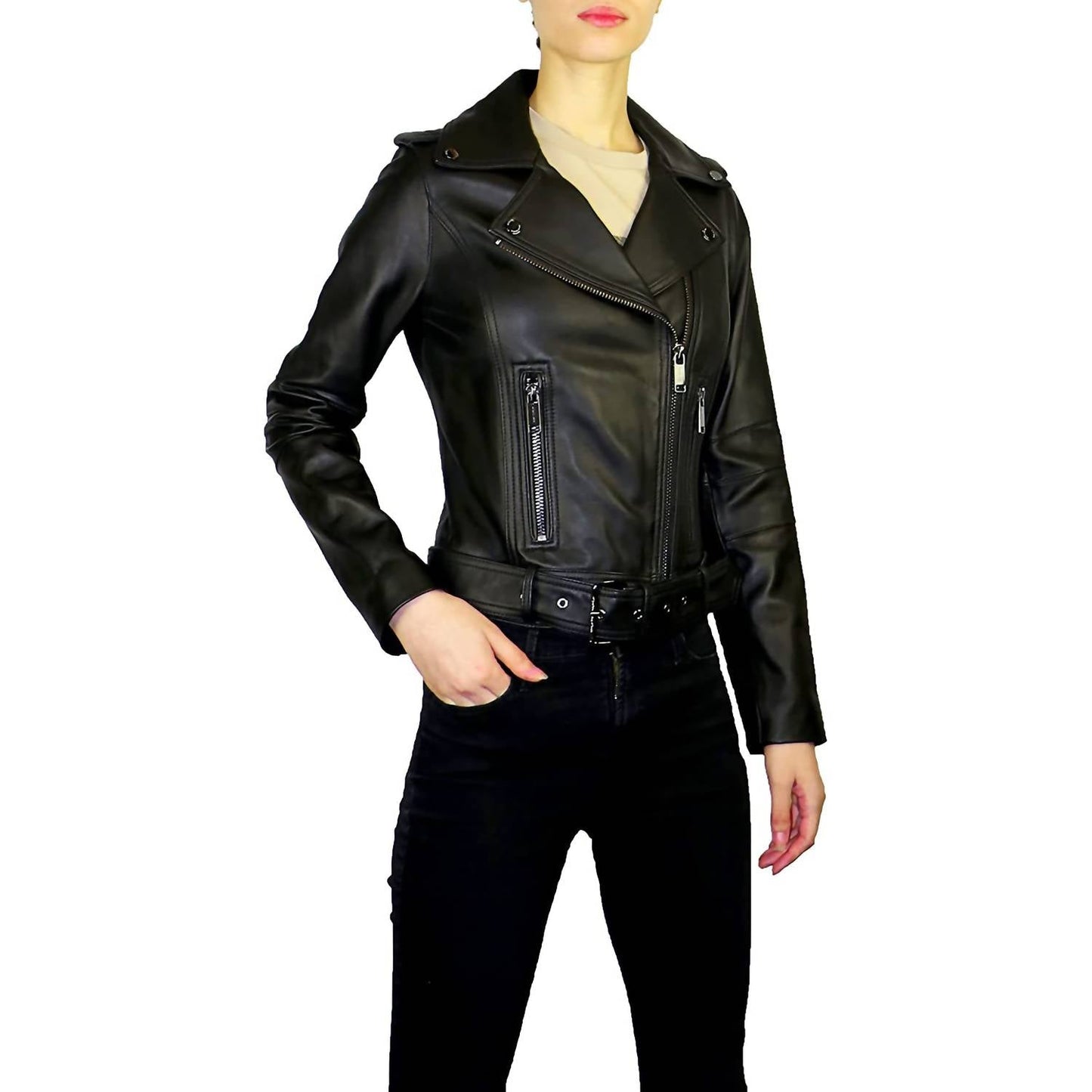 Michael Kors - Outerwear Asymmetrical Zip Belted Short Leather Jacket