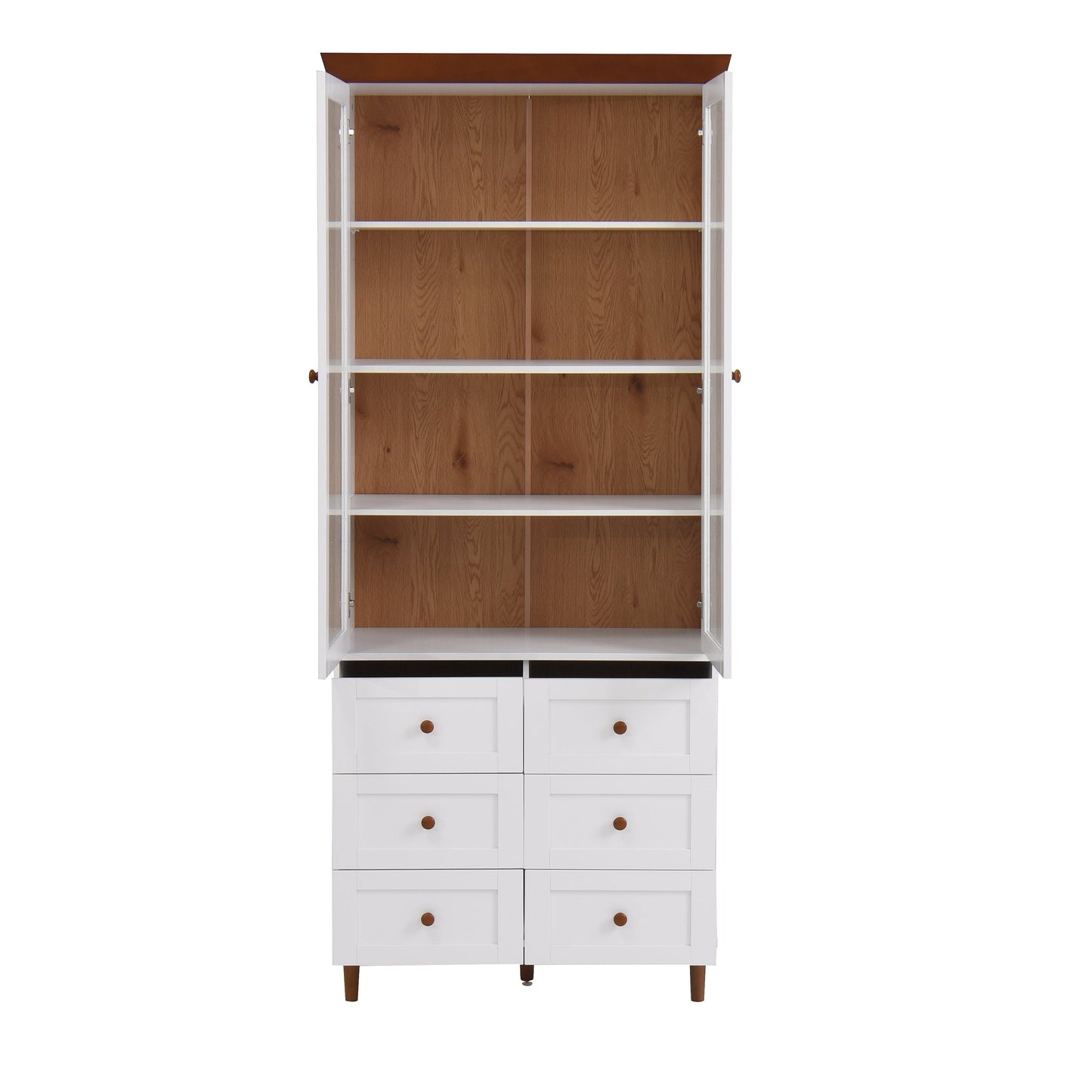 White MDF Display Storage Cabinet with Glass Doors and Adjustable Shelves