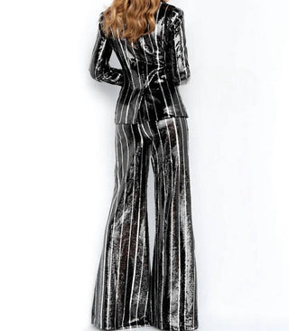Jovani - Flare Leg Sequin Evening Pant And Blazer Suit