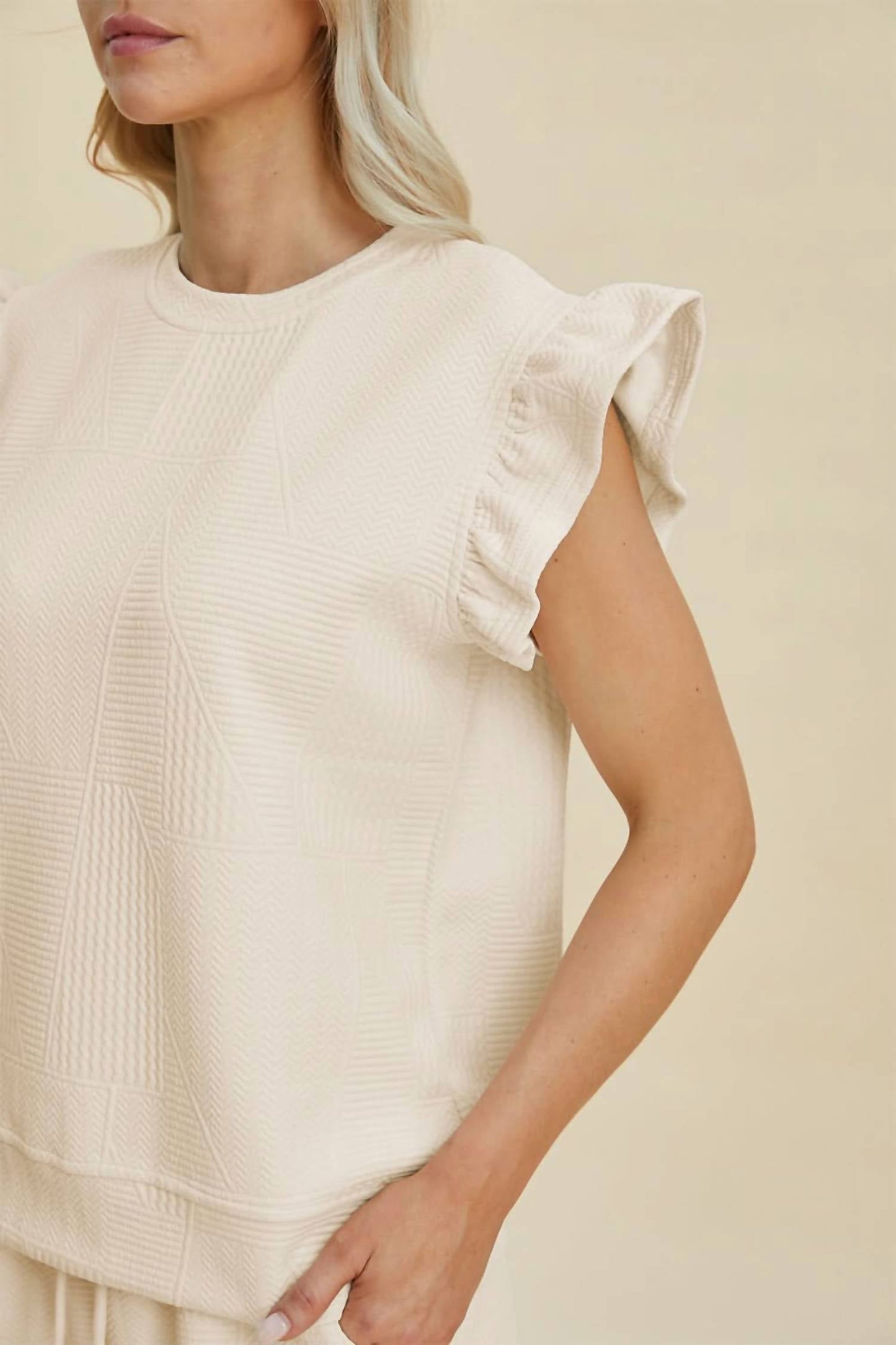 Double Take - Ruffle Sleeve Top And Short Set