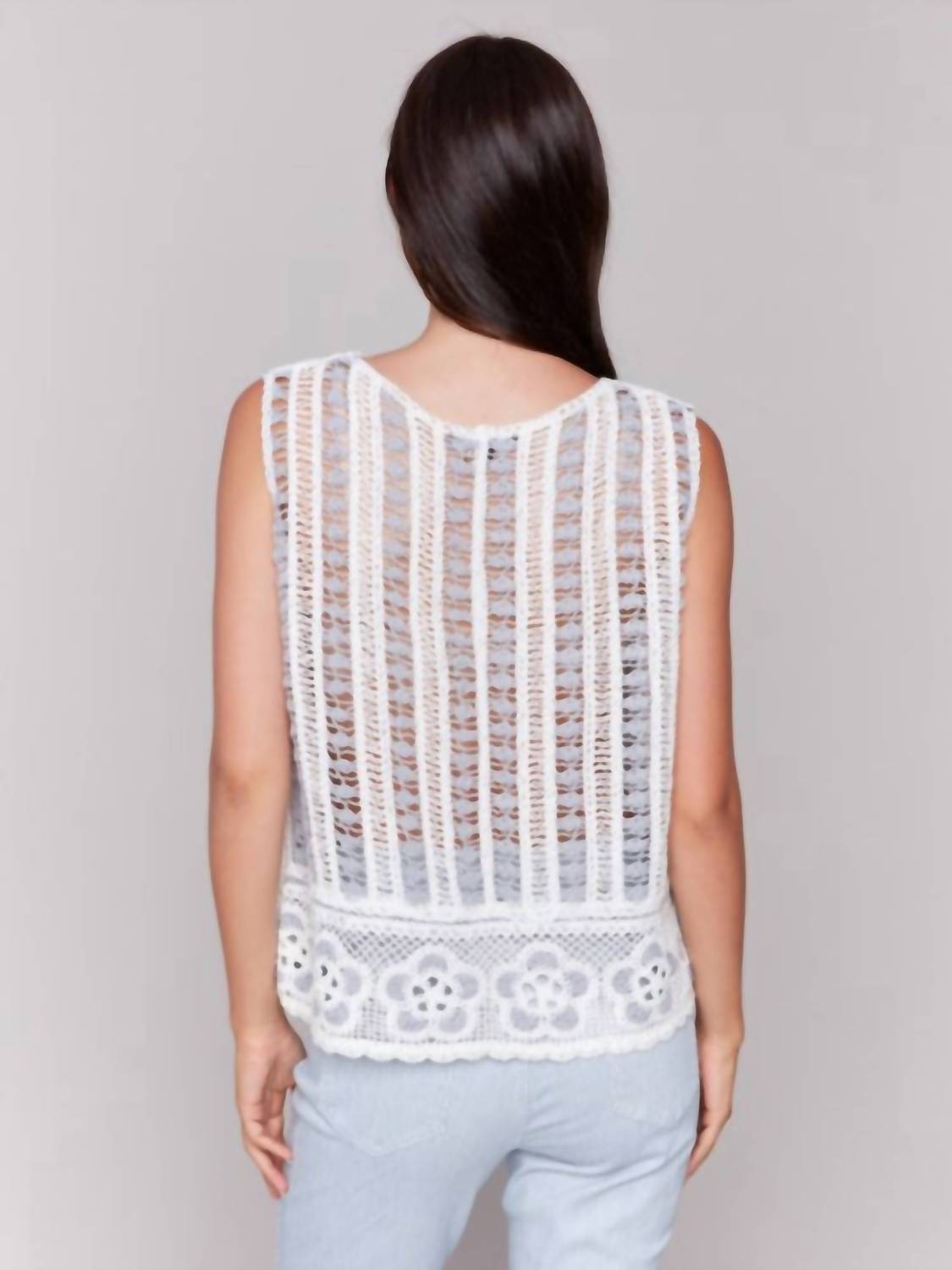 Charlie B - Sleeveless Floral Border Crochet Top