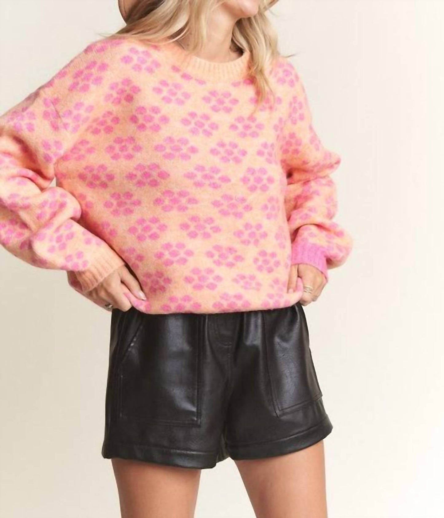 Adora - Floral Cutesy Cozy Knit Pullover Sweater