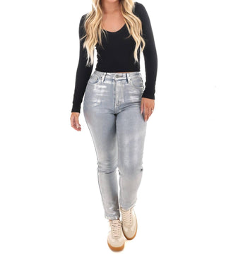 Cello - High Rise Metallic Straight Jeans