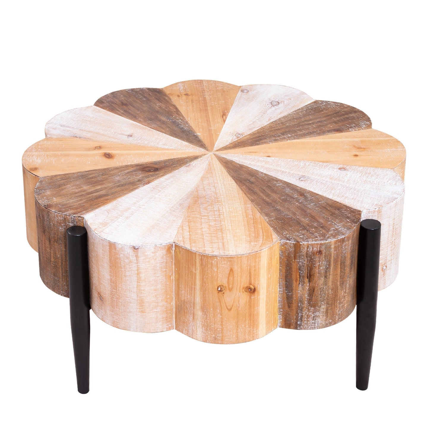 Rustic Manufactured Wood Flower-Shaped Coffee Table with Metal Legs