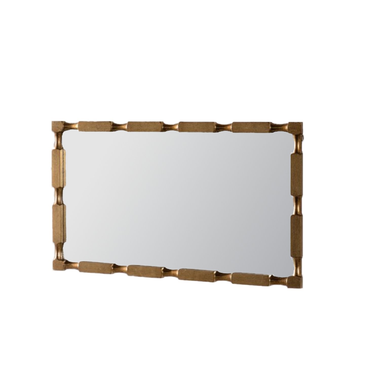 Gold Bamboo-Style Rectangular Wall Mirror, Textured Frame for Living Room/Bedroom/Entryway