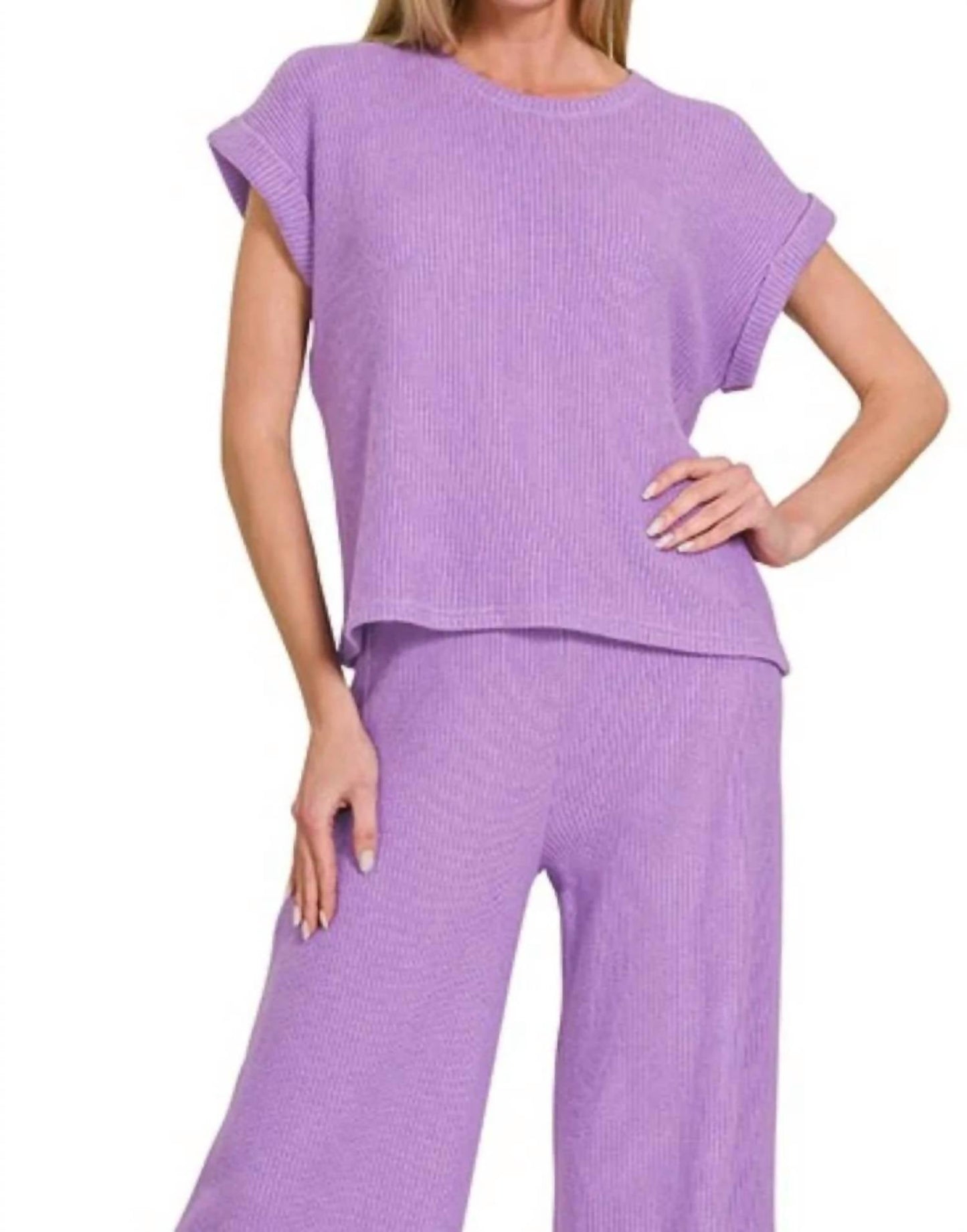 Trendsi - Zenana Rolled Sleeve Top and Pants Sweater Set