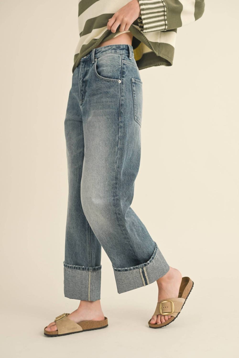 Miou Muse - Straight Leg Cuffed Hem Pants