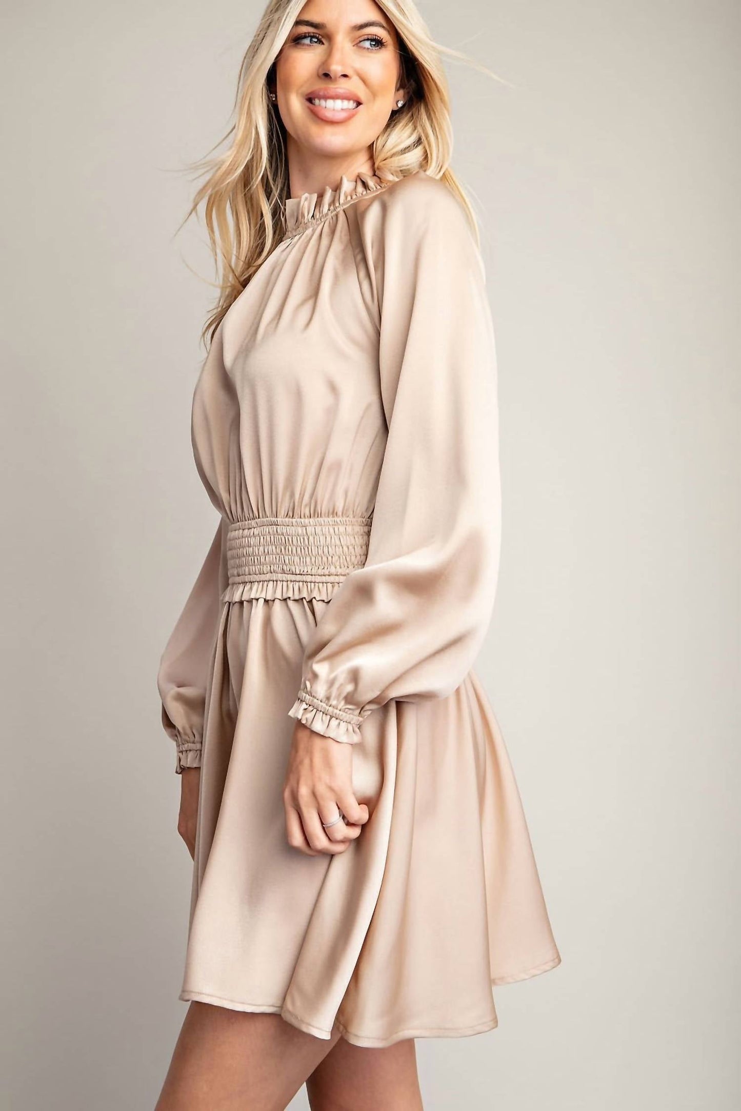 Glam - Angelica Long Sleeve Satin Dress