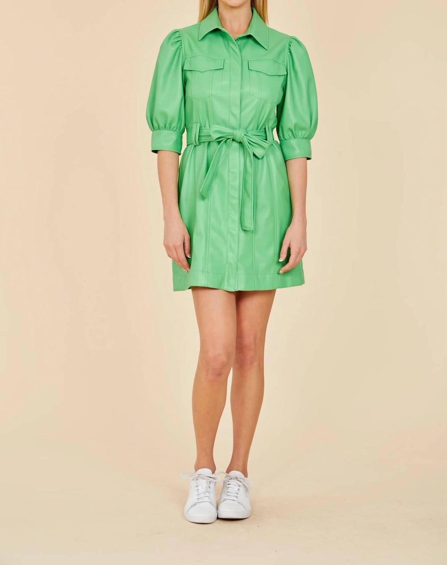 Dolce Cabo - FAUX LEATHER BELTED DRESS