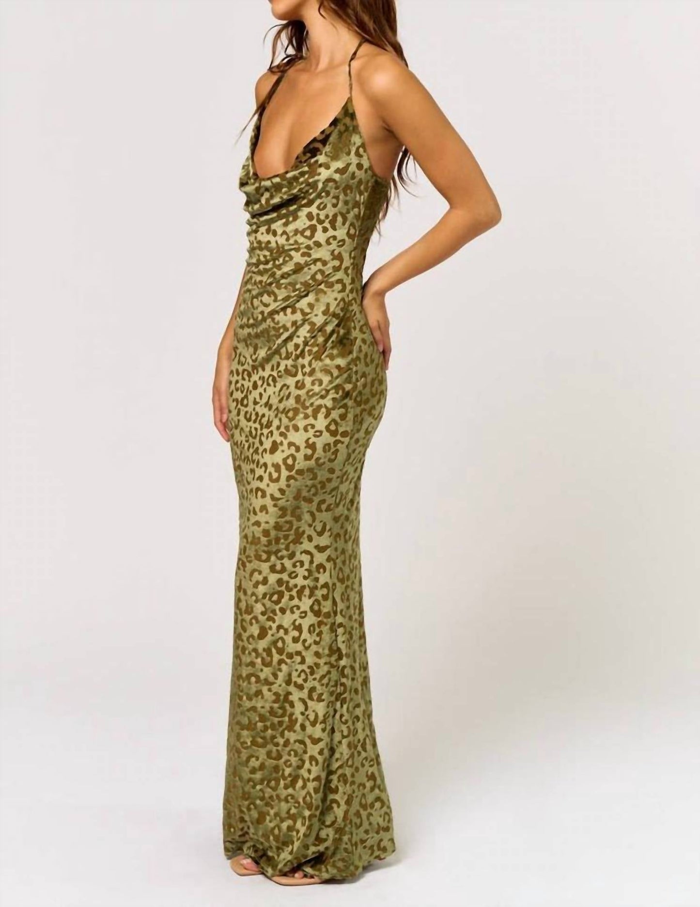 Blue Blush - Halter Leopard Print Maxi Dress
