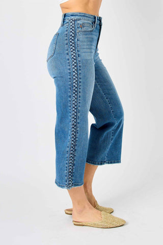 Judy Blue - Braid Ss Detail Crop Wide Jeans