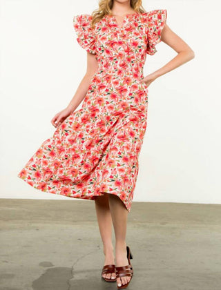 Thml - Ruffle Sleeve Floral Midi Dress