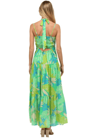 Fate - Tropical Leaf Key Hole Maxi Dress