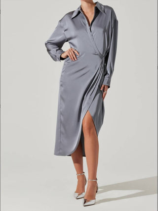 Astr - Ira Satin Asymmetrical Shirt Dress