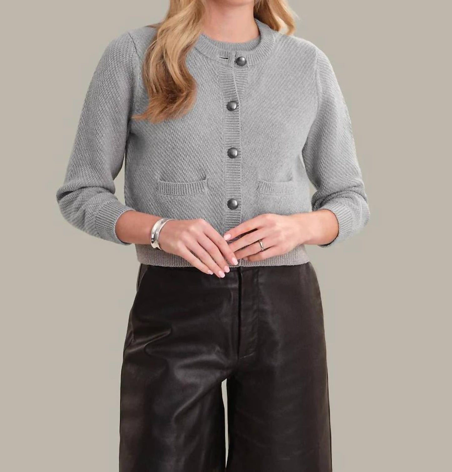 525 America - Lorena Crewneck Textured Sweater Jacket