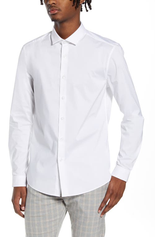 Topman Stretch Form Flow White Button-Up Shirt, Size Large