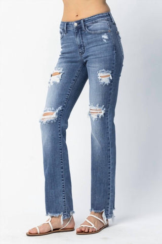 Judy Blue - Destroyed Straight Mid Rise Jeans