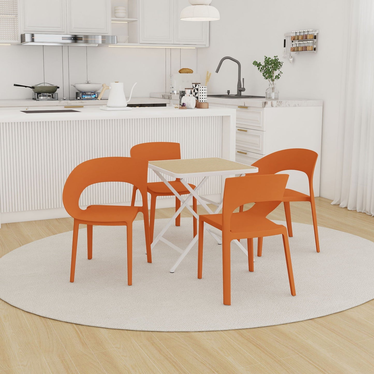 4 Piece Set Of Modern Designed Single Chairs With Folding Square Table