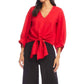 Karen Kane - Blouson Sleeve Linen Tie-Front Top